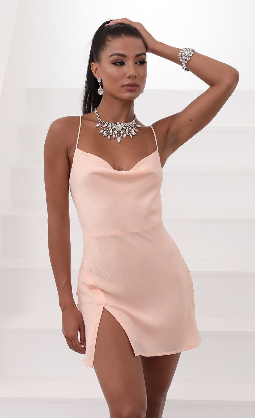 Picture Willow Satin Slit Cowl Dress in Light Pink. Source: https://media-img.lucyinthesky.com/data/May20_2/850xAUTO/781A6914.JPG