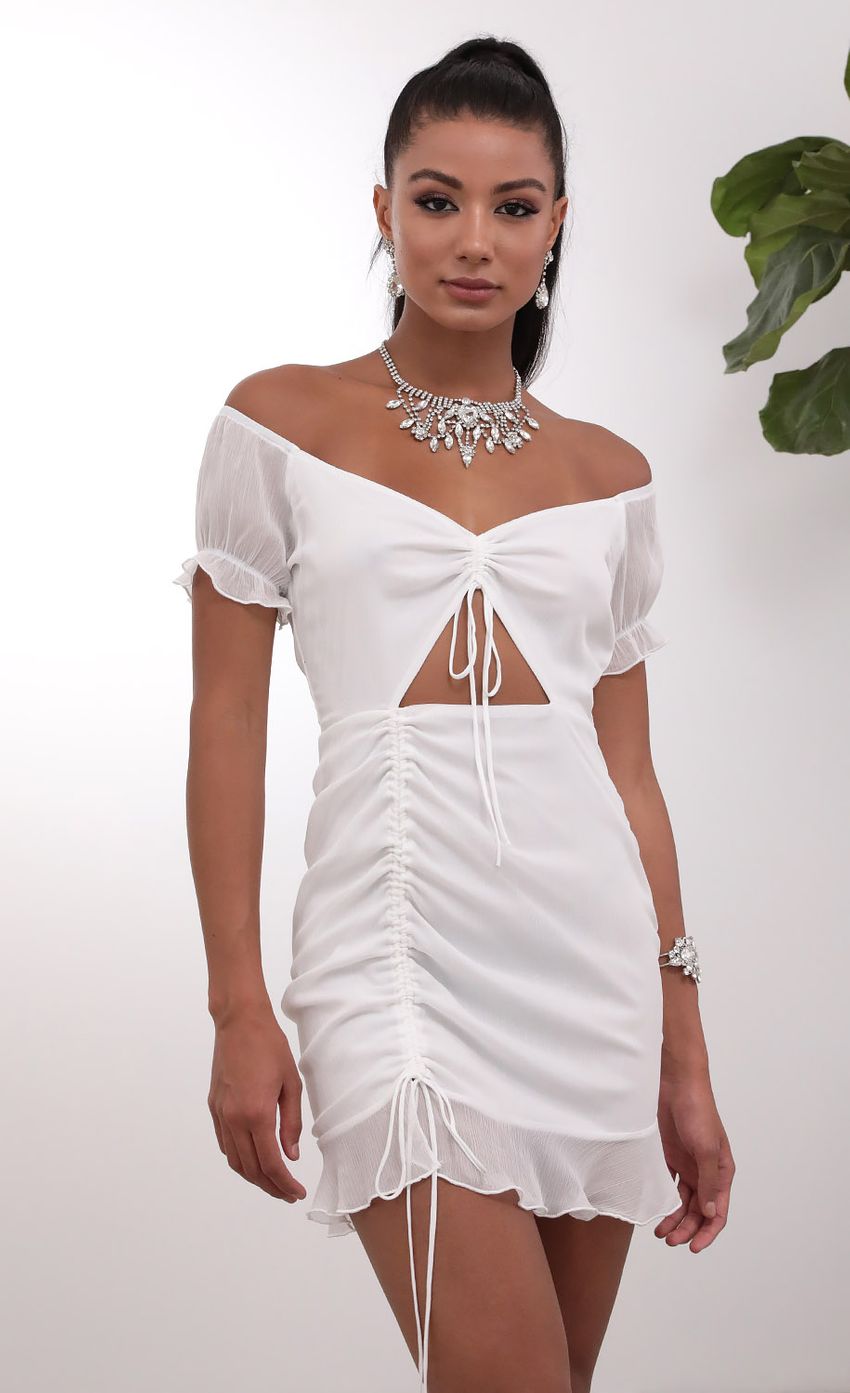 Picture Aida Chiffon Ties Dress in White. Source: https://media-img.lucyinthesky.com/data/May20_2/850xAUTO/781A7025.JPG