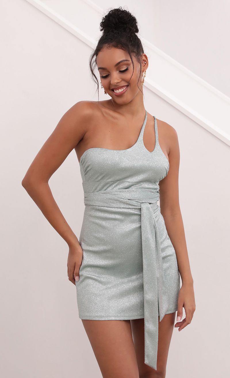 open lace back dress Grey Metallic One Shoulder Ruched Mini Dress main image 1