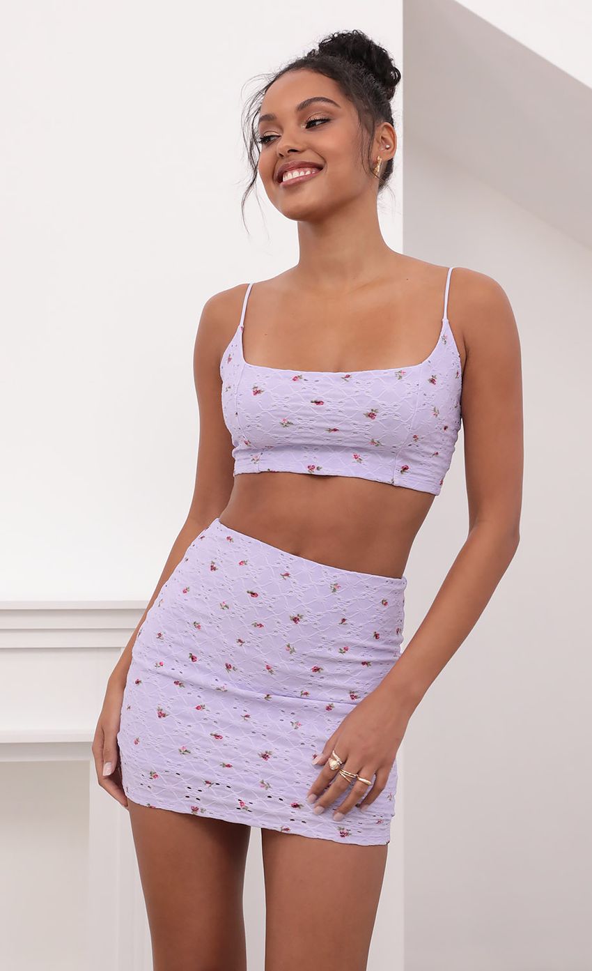 Picture Back Tie Crop top Set in Lilac Floral Eyelet. Source: https://media-img.lucyinthesky.com/data/May21_1/850xAUTO/1V9A0969.JPG