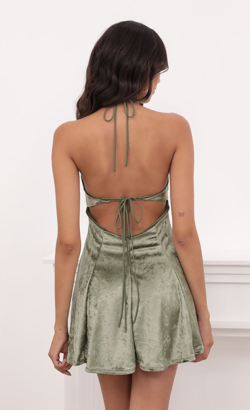 Picture Velvet A-line Dress in Olive Green. Source: https://media-img.lucyinthesky.com/data/May21_1/850xAUTO/1V9A1090.JPG