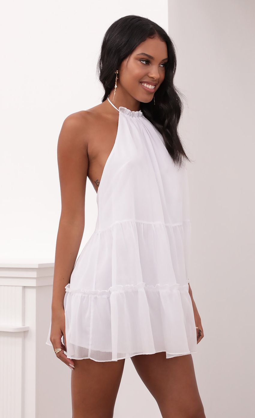 Picture Halter Dress in White Shimmer. Source: https://media-img.lucyinthesky.com/data/May21_1/850xAUTO/1V9A5125.JPG