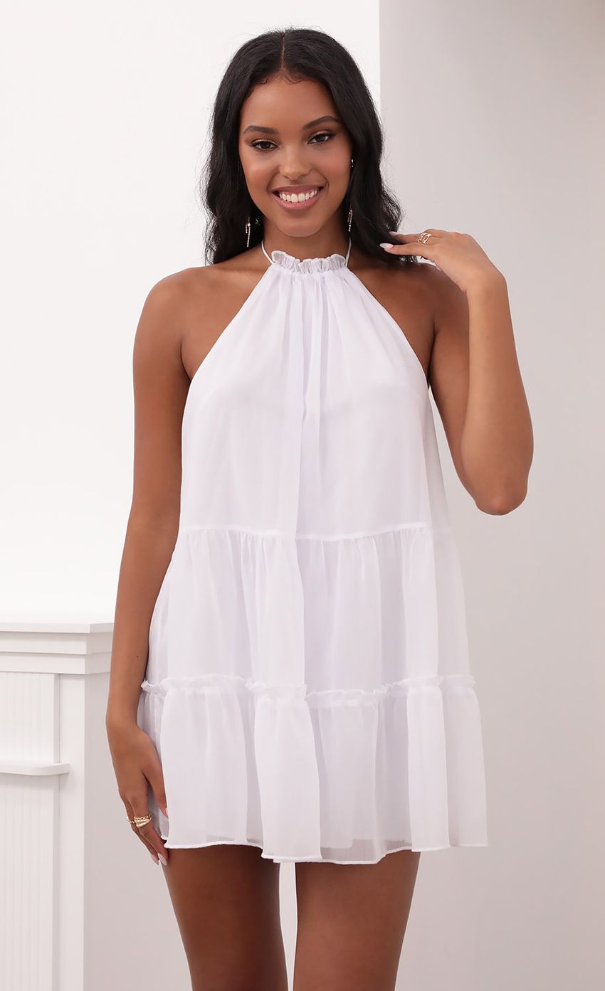 Picture Halter Dress in White Shimmer. Source: https://media-img.lucyinthesky.com/data/May21_1/850xAUTO/1V9A5155.JPG