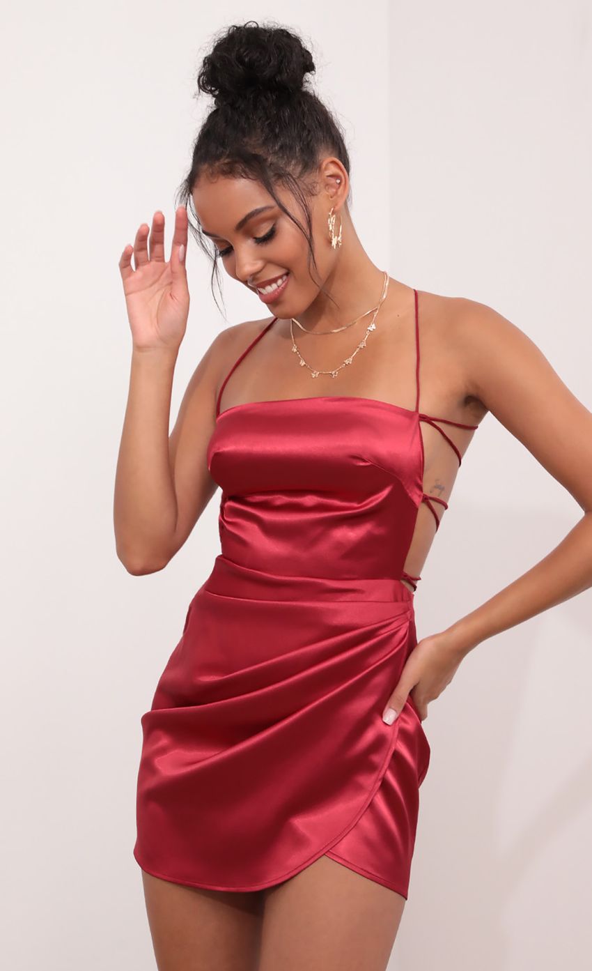 Picture Mini Satin Dress in Wine. Source: https://media-img.lucyinthesky.com/data/May21_1/850xAUTO/1V9A5749_COPY.JPG
