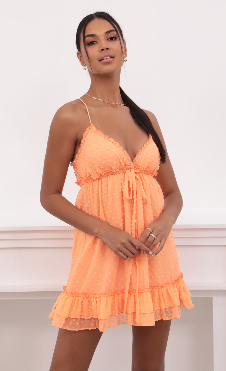 Tangerine Dress in Dotted Chiffon