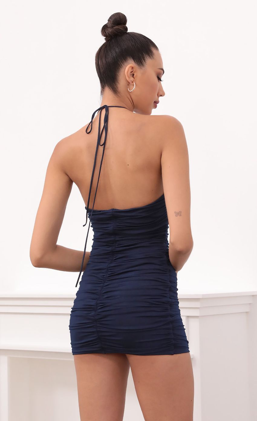 Picture Keyhole Ruched Dress in Navy. Source: https://media-img.lucyinthesky.com/data/May21_2/850xAUTO/1V9A0335.JPG