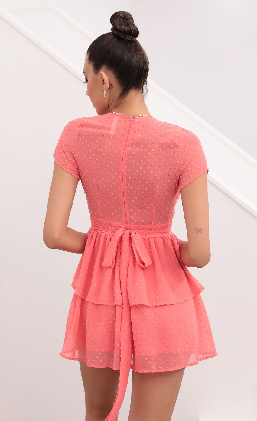 Picture Take Me to Paris Dress in Coral Polka Dot Chiffon. Source: https://media-img.lucyinthesky.com/data/May21_2/850xAUTO/1V9A3034.JPG