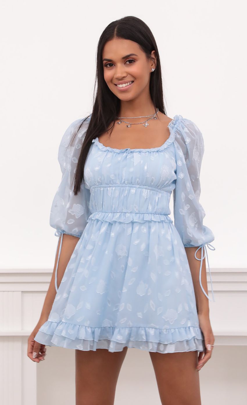 Picture Puff Sleeve Dress in Light Blue Floral Chiffon. Source: https://media-img.lucyinthesky.com/data/May21_2/850xAUTO/1V9A4990.JPG