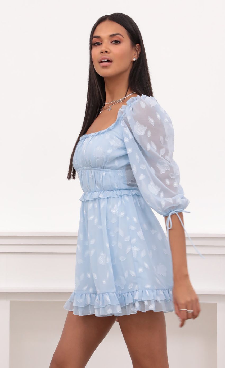 Picture Puff Sleeve Dress in Light Blue Floral Chiffon. Source: https://media-img.lucyinthesky.com/data/May21_2/850xAUTO/1V9A5008.JPG