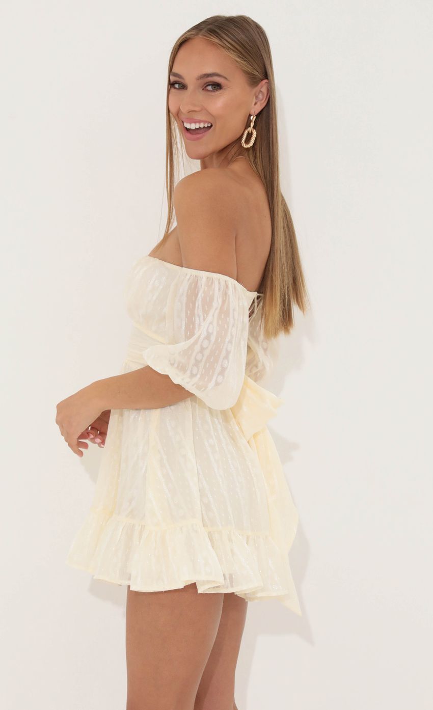 Picture Chiffon Off The Shoulder Dress in Cream. Source: https://media-img.lucyinthesky.com/data/May22_2/850xAUTO/1V9A04612.JPG