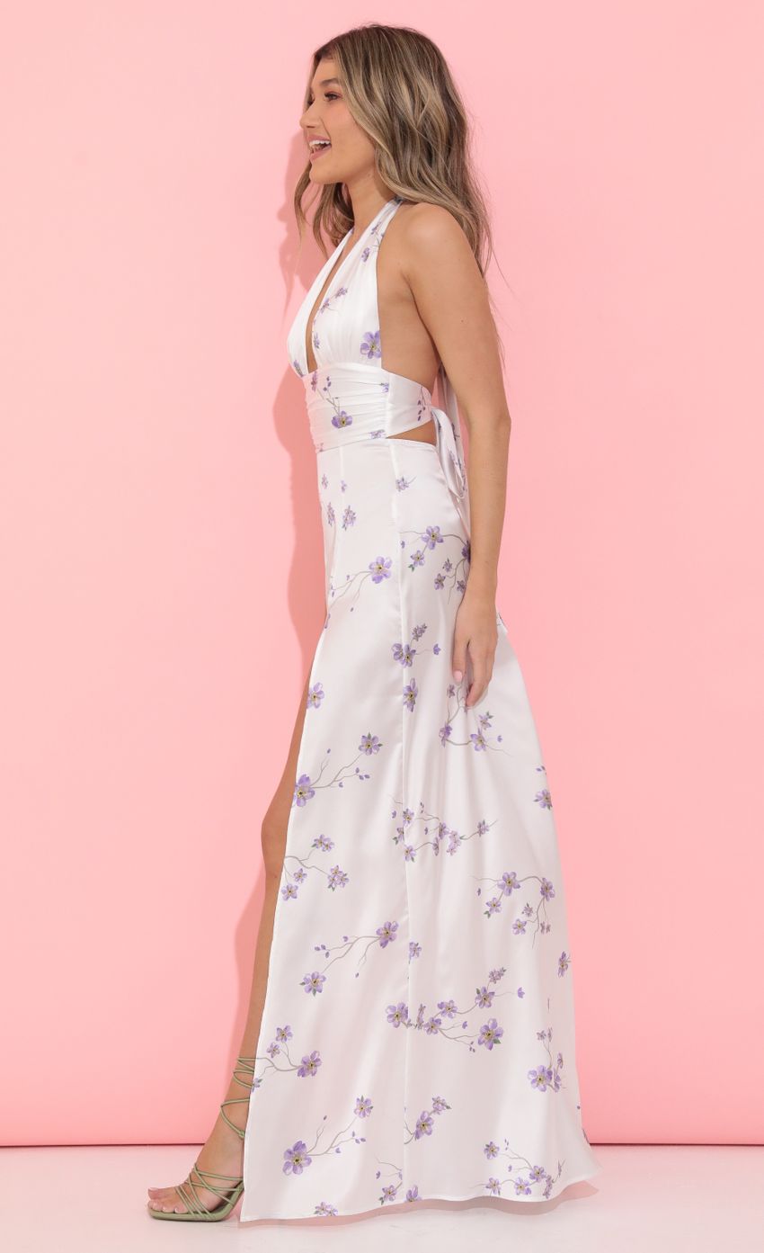 Picture Floral Crepe Satin Maxi Dress in White. Source: https://media-img.lucyinthesky.com/data/May22_2/850xAUTO/1V9A1927.JPG