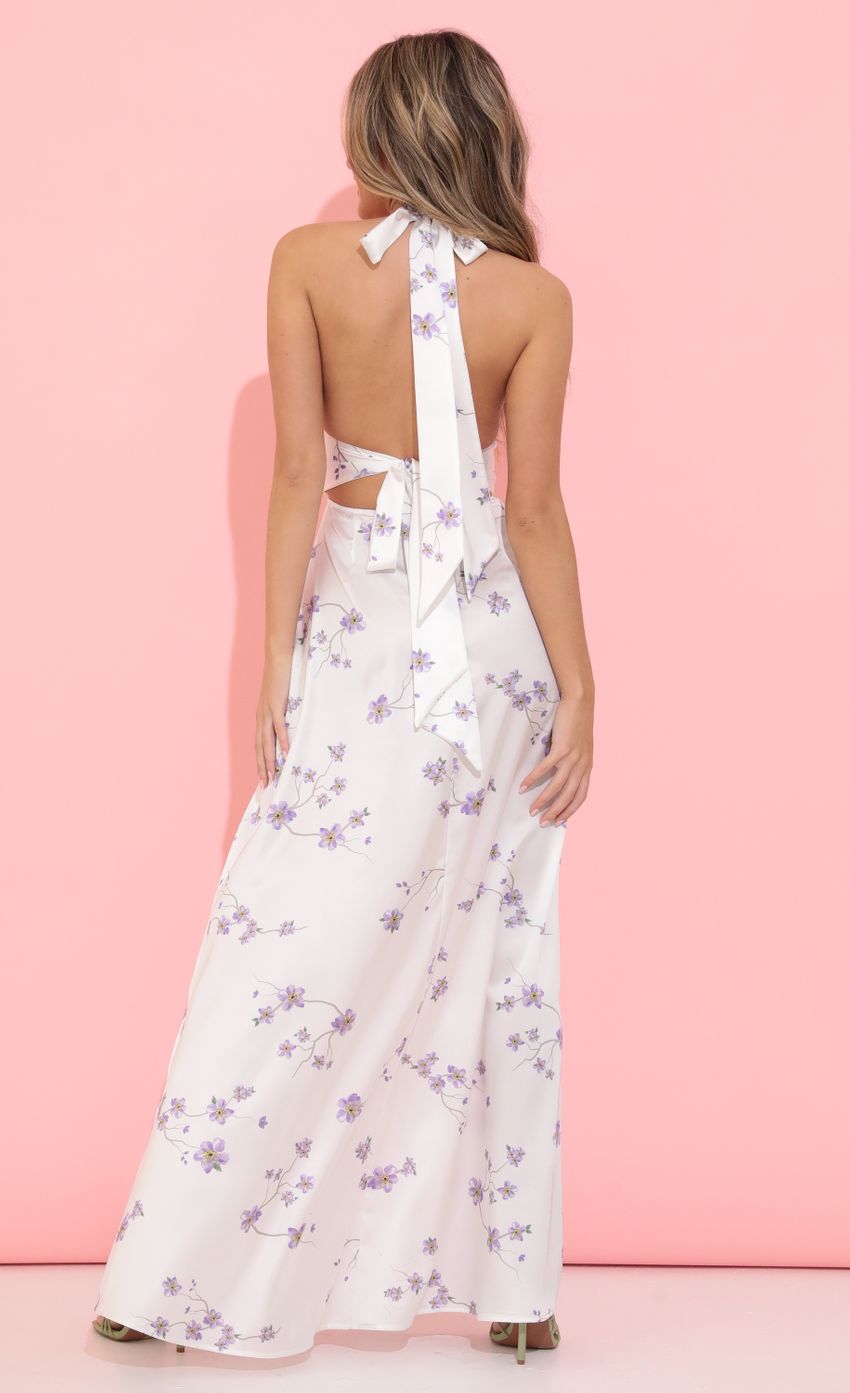 Picture Floral Crepe Satin Maxi Dress in White. Source: https://media-img.lucyinthesky.com/data/May22_2/850xAUTO/1V9A1977.JPG