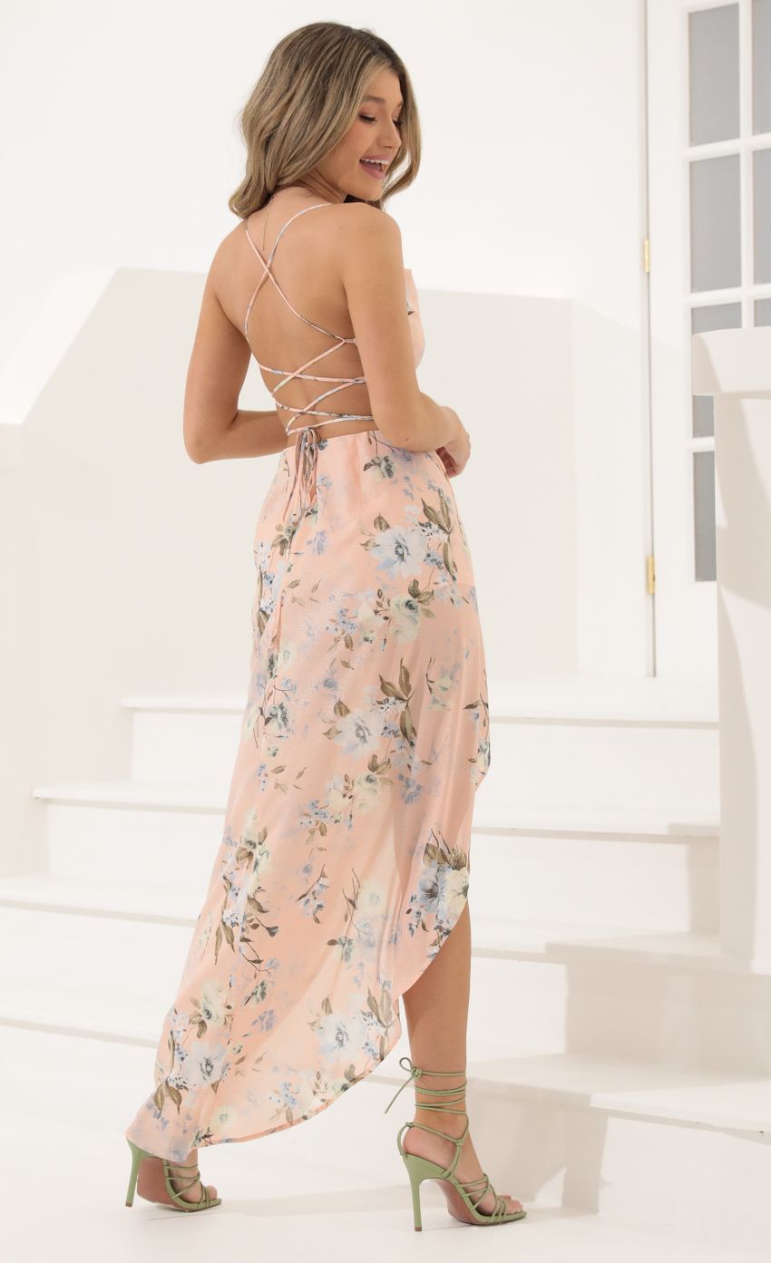 Picture Chiffon Chelsea Print Luxe Maxi Dress in Peach Foil. Source: https://media-img.lucyinthesky.com/data/May22_2/850xAUTO/1V9A2449.JPG