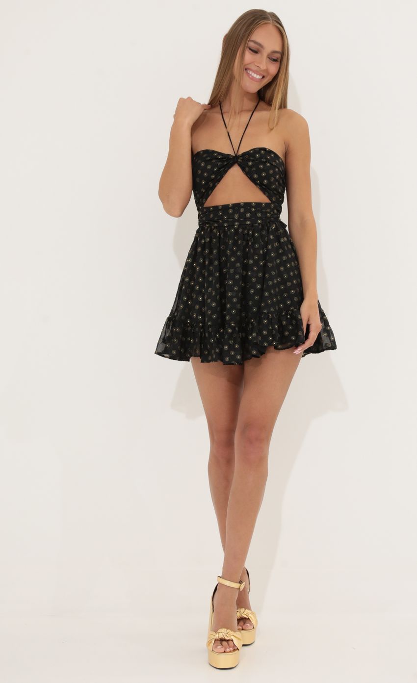 Picture Baby Doll Dress in Black with Gold Dots. Source: https://media-img.lucyinthesky.com/data/May22_2/850xAUTO/1V9A2612.JPG