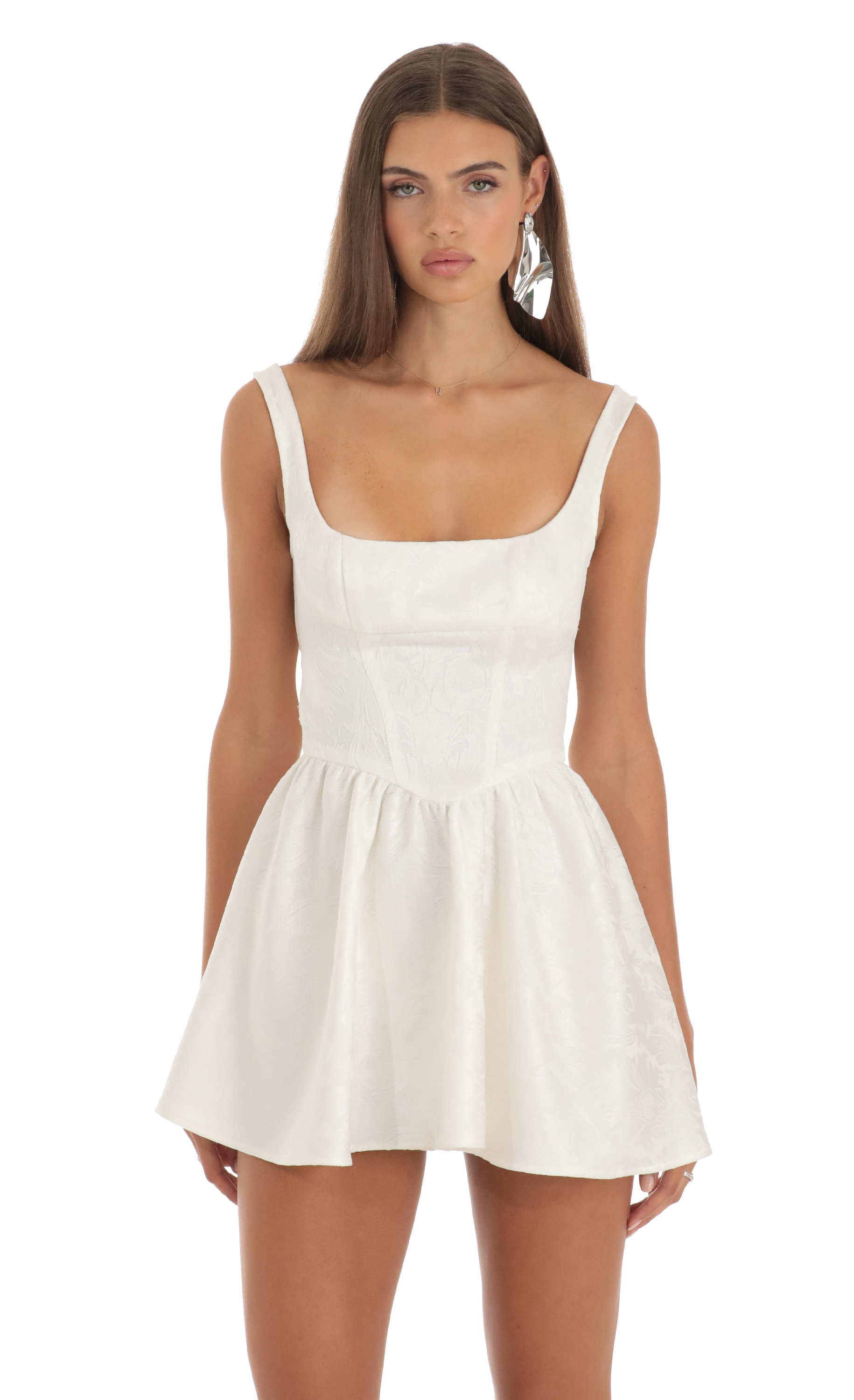 Jacquard Mini Dress in White | LUCY IN THE SKY