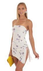 Picture Strapless Dress in White and Purple Floral Print. Source: https://media-img.lucyinthesky.com/data/May23/150xAUTO/0beb0efd-67e0-498e-888d-e649577f4e84.jpg