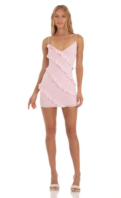 ワンピース HOLIDAY SUPER FINE RUFFLE MINI DRESS Ruffle Mini Dress in Pink | LUCY IN THE SKY