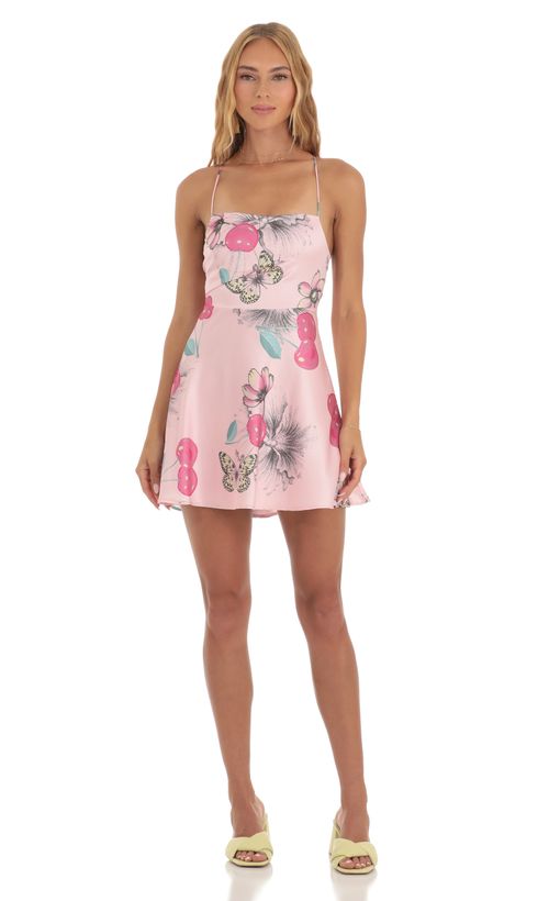 Floral Dotted A-Line Dress in Pink