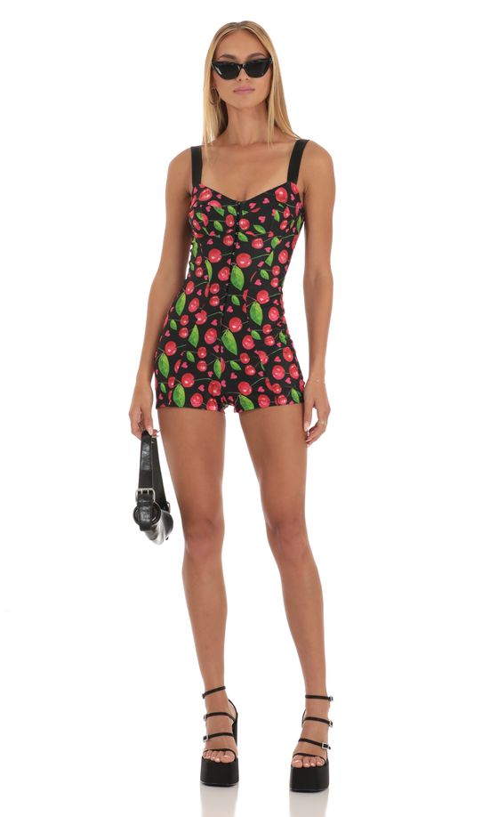 Hook and Eye Romper in Black Cherry Print