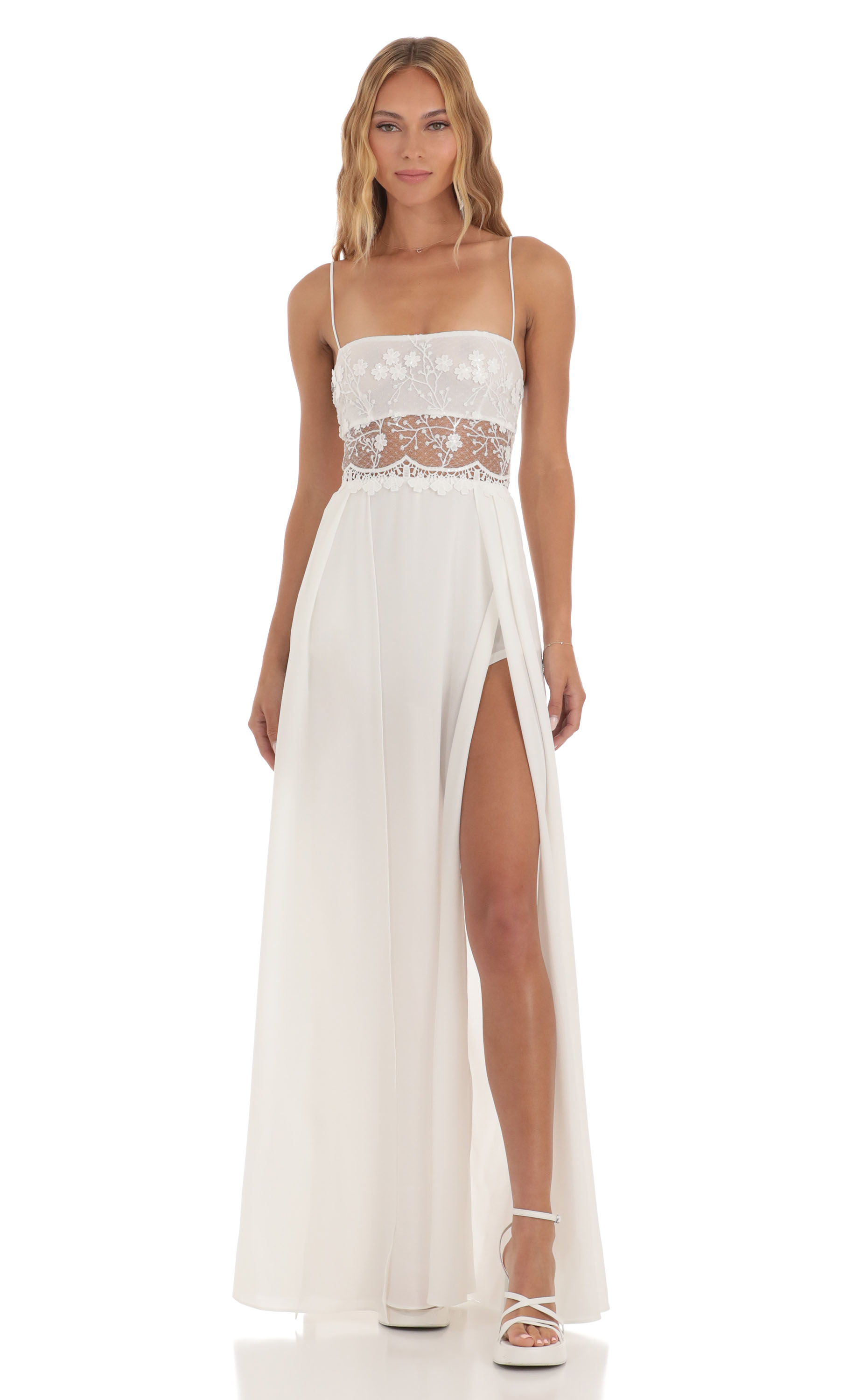Lace Sequin Maxi Dress in White
