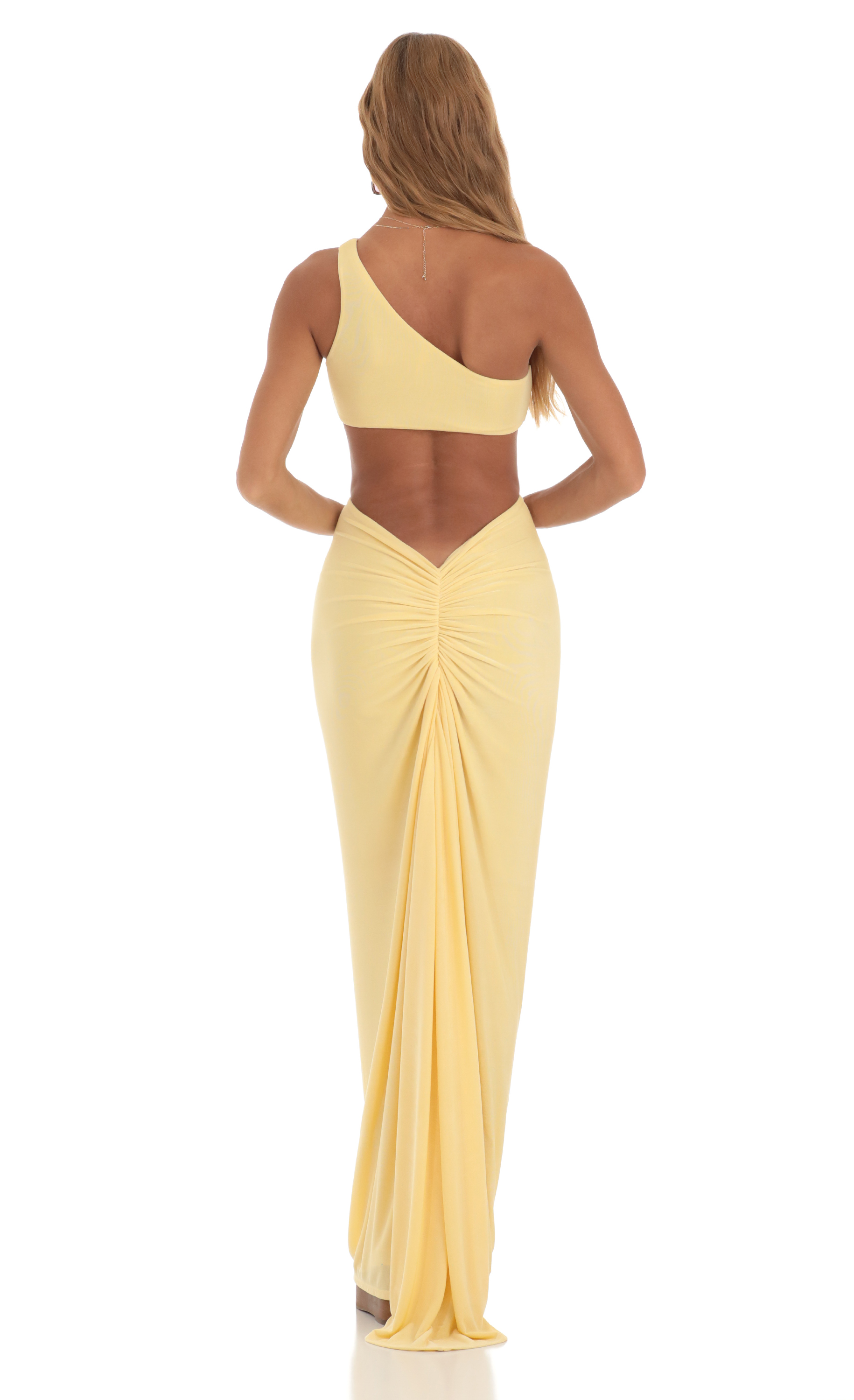 One Shoulder Two Piece Maxi Skirt Set in Yellow