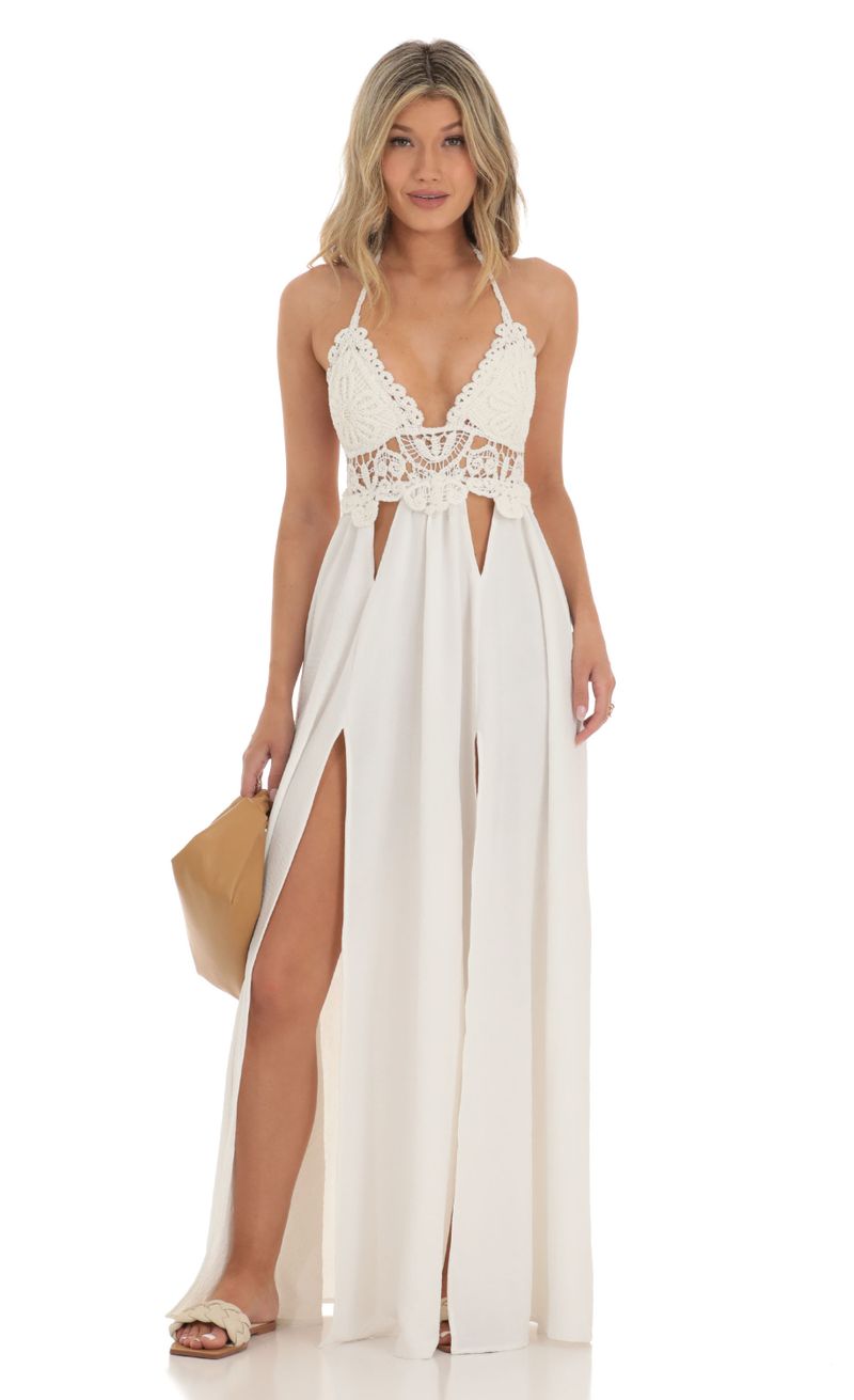 Maxi Dress w/ Crochet Top & Front Slit by Wishlist - Ivory White - Miss  Monroe Boutique