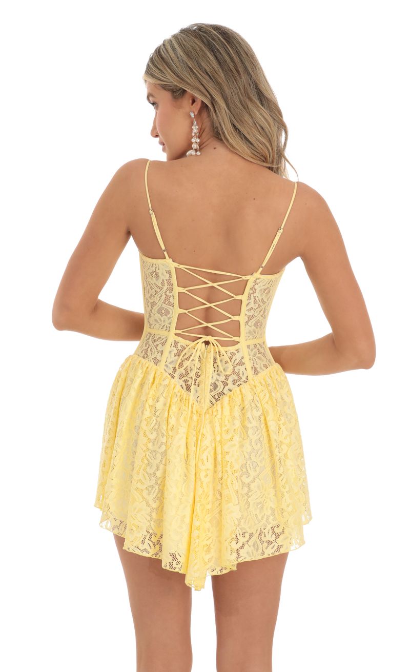 Timea Lace Corset Dress in Yellow
