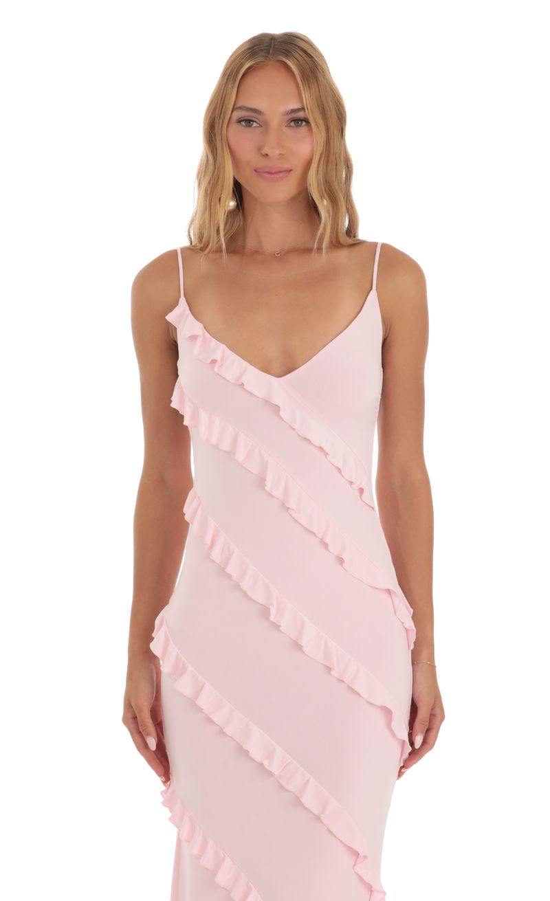 Elowen Ruffle Maxi Dress in Pink | LUCY IN THE SKY