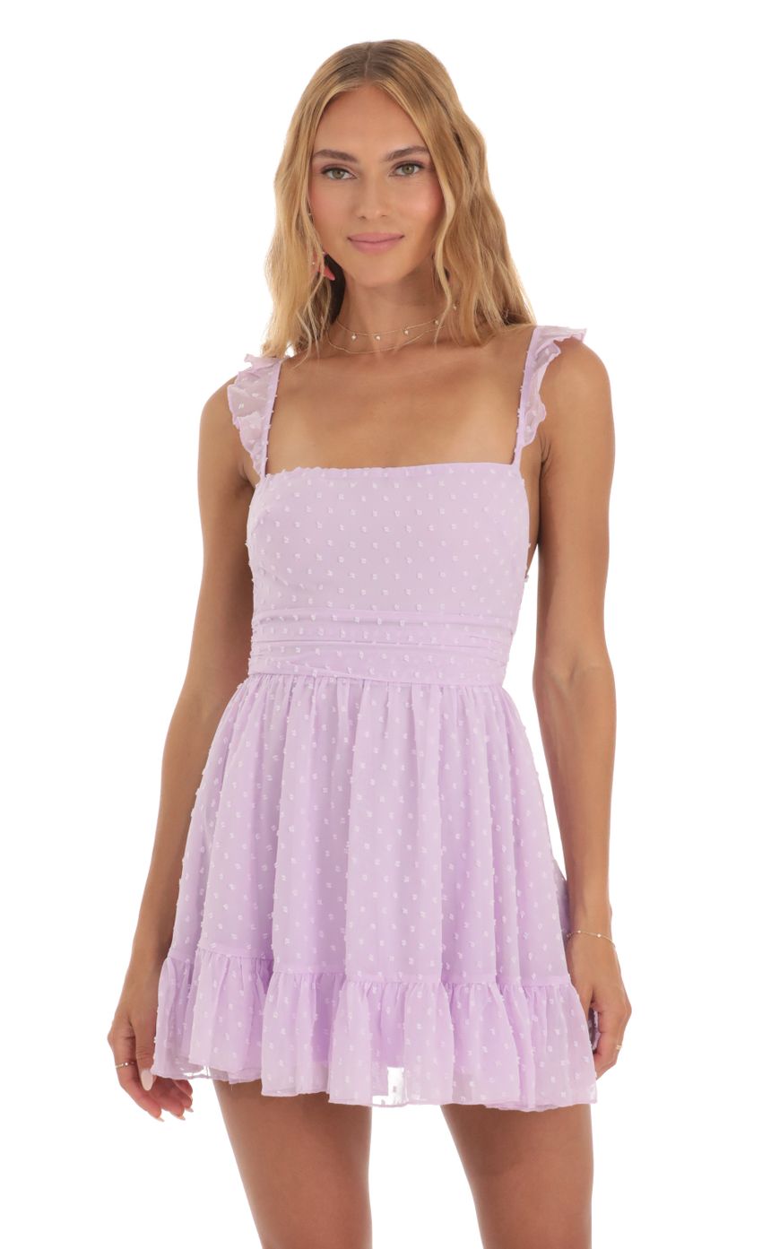 Picture Dotted Fit and Flare Dress in Purple. Source: https://media-img.lucyinthesky.com/data/May23/850xAUTO/0b41c7ee-478c-411f-a4cc-7c23a271e05b.jpg
