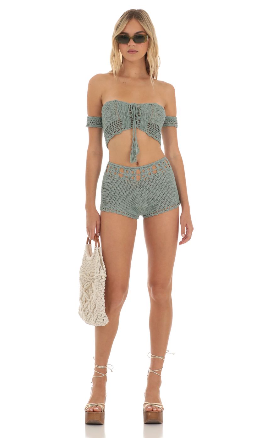 Picture Dune Crochet Two Piece Short Set in Slate Green. Source: https://media-img.lucyinthesky.com/data/May23/850xAUTO/1b6ff0da-4f12-4627-a403-f04df5dcb6a5.jpg