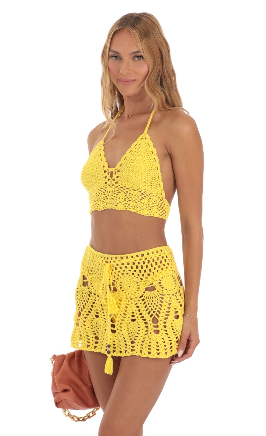 Picture Crochet Three Piece Skirt Set in Yellow. Source: https://media-img.lucyinthesky.com/data/May23/850xAUTO/42e1559e-8995-41db-8262-11592054e187.jpg