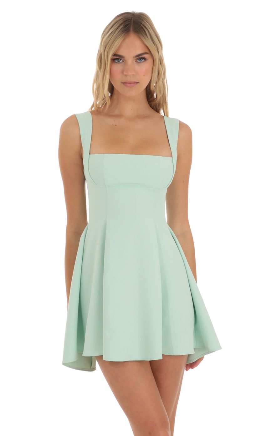 Picture Fit and Flare Dress in Mint Green. Source: https://media-img.lucyinthesky.com/data/May23/850xAUTO/5ec55093-dcf8-48fb-aea7-50ed1a650d20.jpg