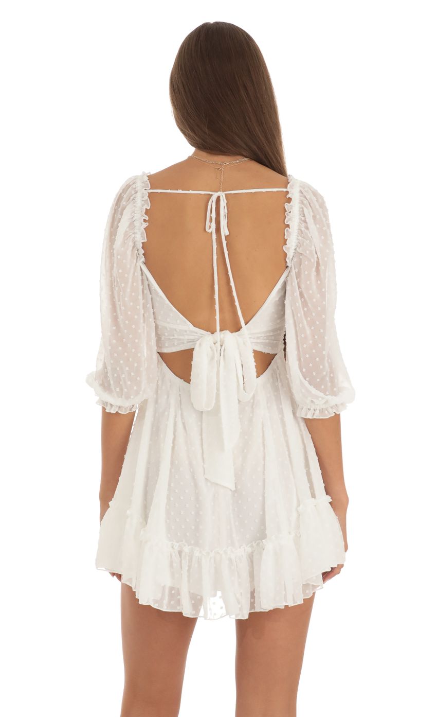 Picture Chiffon Dotted A-Line Mini Dress in White. Source: https://media-img.lucyinthesky.com/data/May23/850xAUTO/8fa3e1c5-8370-4e13-89bb-62aa366841a3.jpg