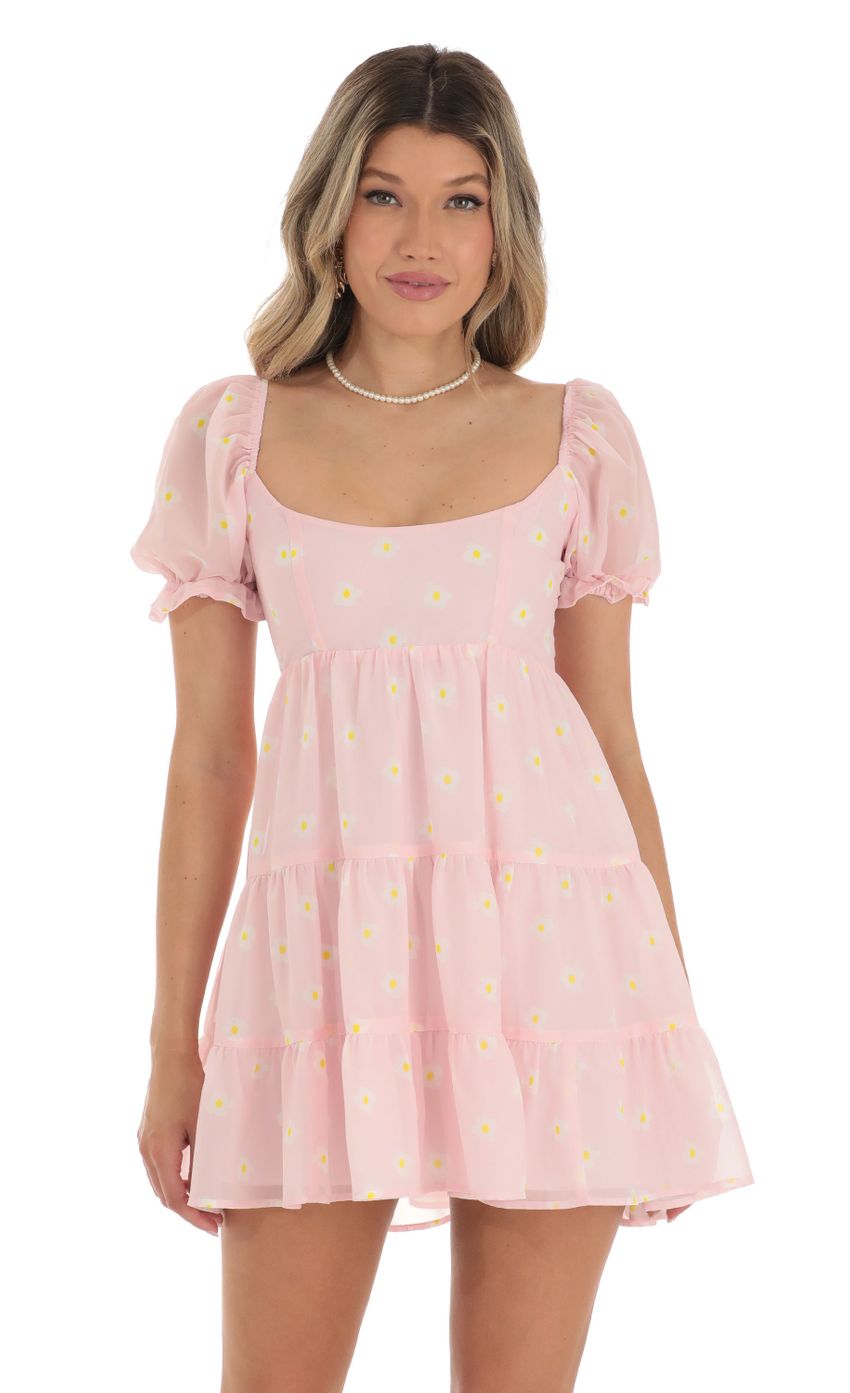Picture Fit and Flare Dress in Floral Pink. Source: https://media-img.lucyinthesky.com/data/May23/850xAUTO/8fd10957-b115-4d90-9f64-701d6410c891.jpg