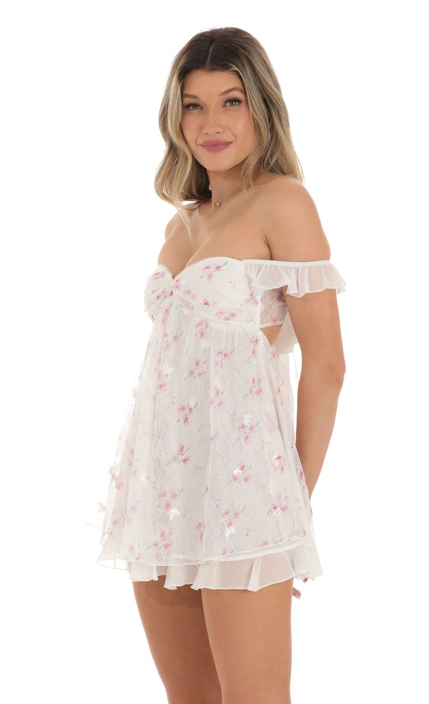 Picture Off Shoulder Babydoll Dress in White Floral Lace. Source: https://media-img.lucyinthesky.com/data/May23/850xAUTO/c4c47387-a63d-4944-b0ba-29d779b15aa4.jpg