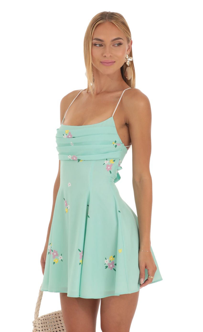 Picture A-Line Dress in Mint Floral Print. Source: https://media-img.lucyinthesky.com/data/May23/850xAUTO/c9cdfbce-61e2-4a13-9a02-bd1e08f184b0.jpg