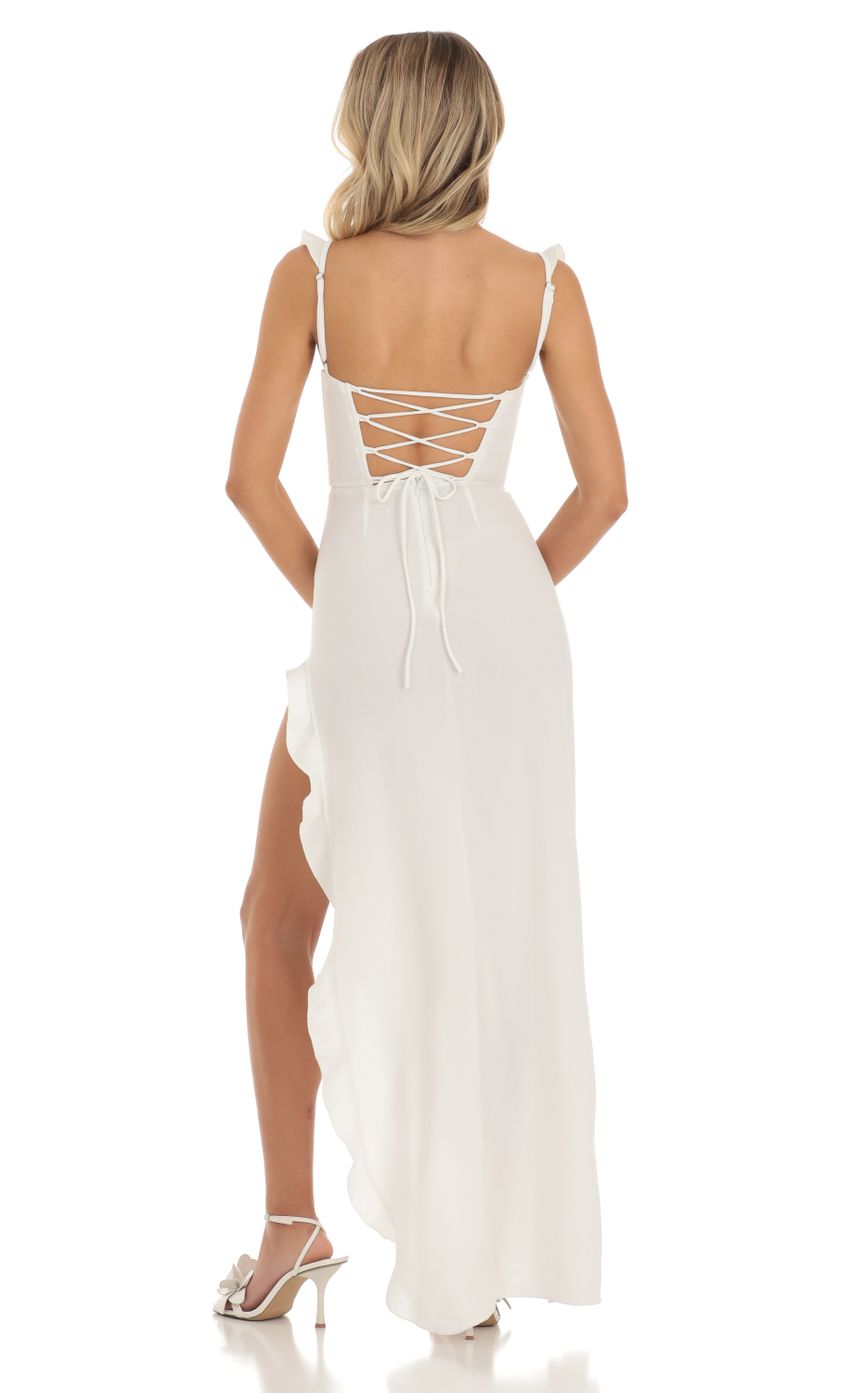 Picture Ruffle Maxi Dress in White. Source: https://media-img.lucyinthesky.com/data/May23/850xAUTO/d6d6106f-b3ac-4c49-9e9d-ba97a0cdaf33.jpg