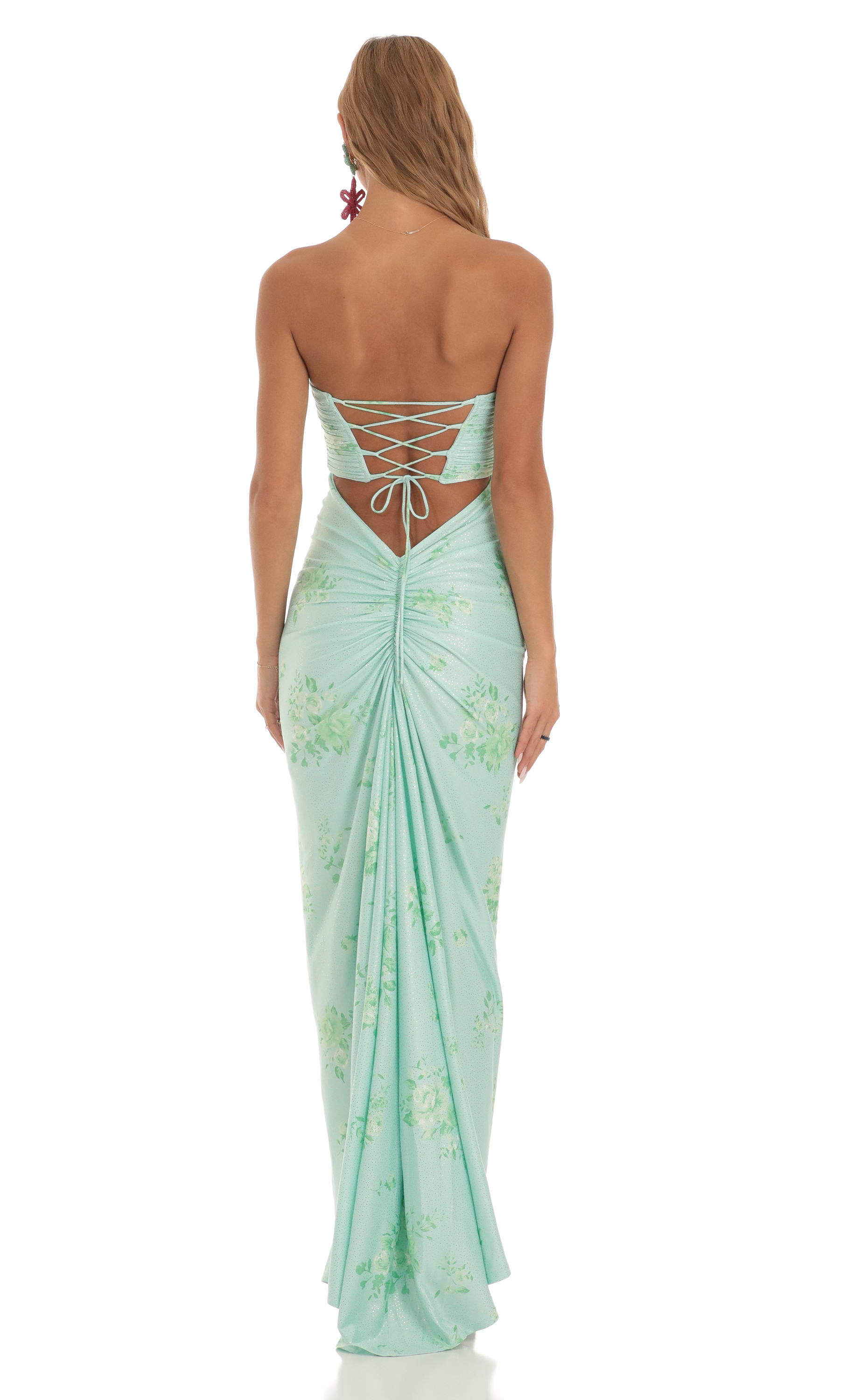Foiled Foiled Corset Strapless Dress in Turquoise