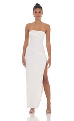 Picture Ruffle Strapless Dress in White. Source: https://media-img.lucyinthesky.com/data/May24/150xAUTO/076f8758-2486-47af-bdd7-fd2d2cba210c.jpg
