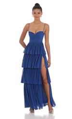 Picture Mesh Ruffle Maxi Dress in Navy. Source: https://media-img.lucyinthesky.com/data/May24/150xAUTO/1f4ffd07-c9b9-4ab1-9fe8-dc340dbb800d.jpg