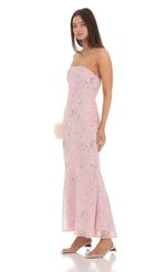 Picture Dotted Floral Strapless Maxi Dress in Pink. Source: https://media-img.lucyinthesky.com/data/May24/150xAUTO/62a95823-71db-48a2-9814-b45025b1d2b9.jpg