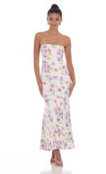 Picture Dotted Floral Strapless Maxi Dress in Pink. Source: https://media-img.lucyinthesky.com/data/May24/150xAUTO/a9e7e8d6-c860-498b-b983-8d9ed79a26b1.jpg
