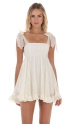 Picture Foiled Floral Ruffle Babydoll Dress in White. Source: https://media-img.lucyinthesky.com/data/May24/150xAUTO/bf86c3d8-d6e1-4206-8d72-5a155105e1c9.jpg
