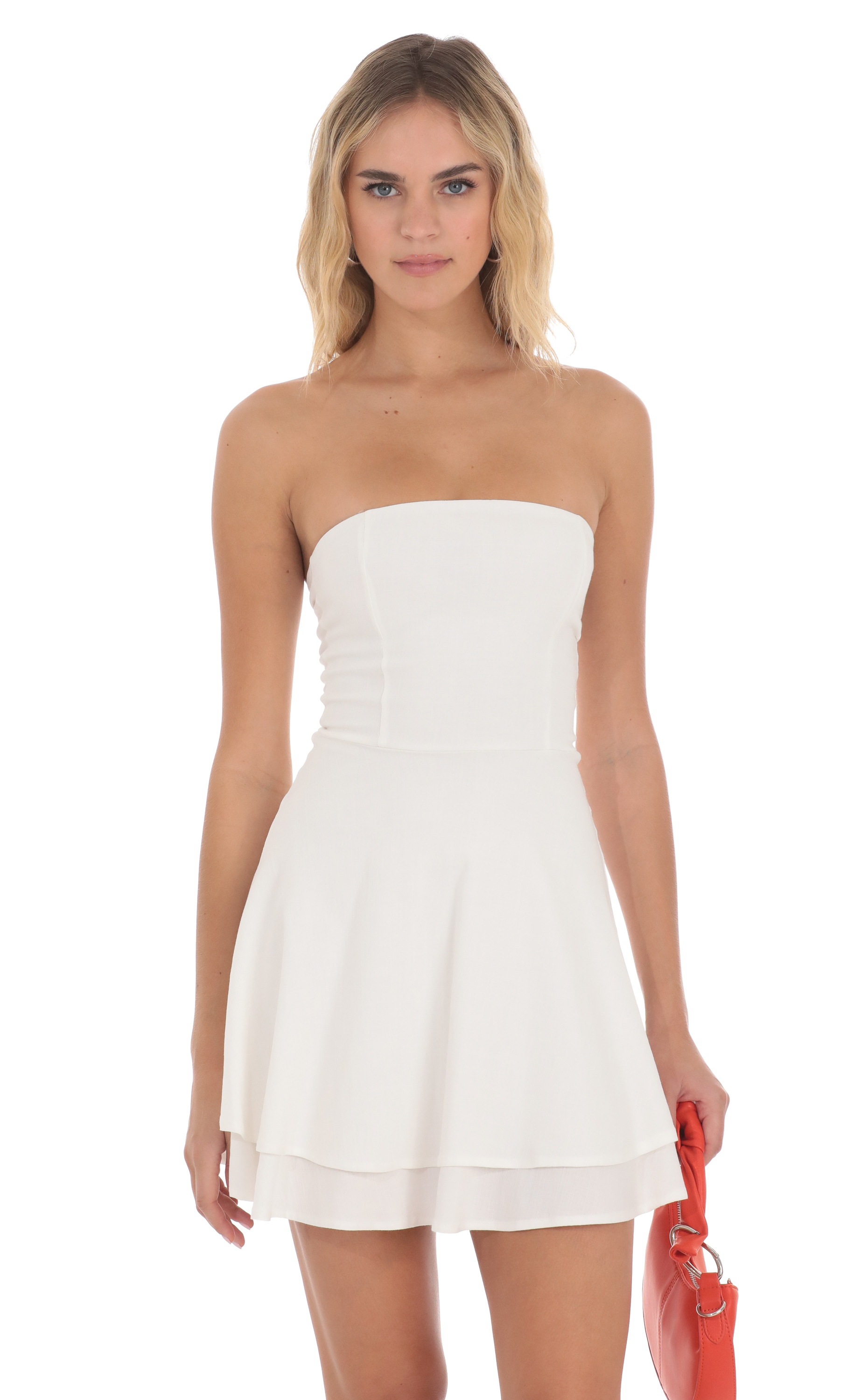 Strapless Linen A-line Dress in White