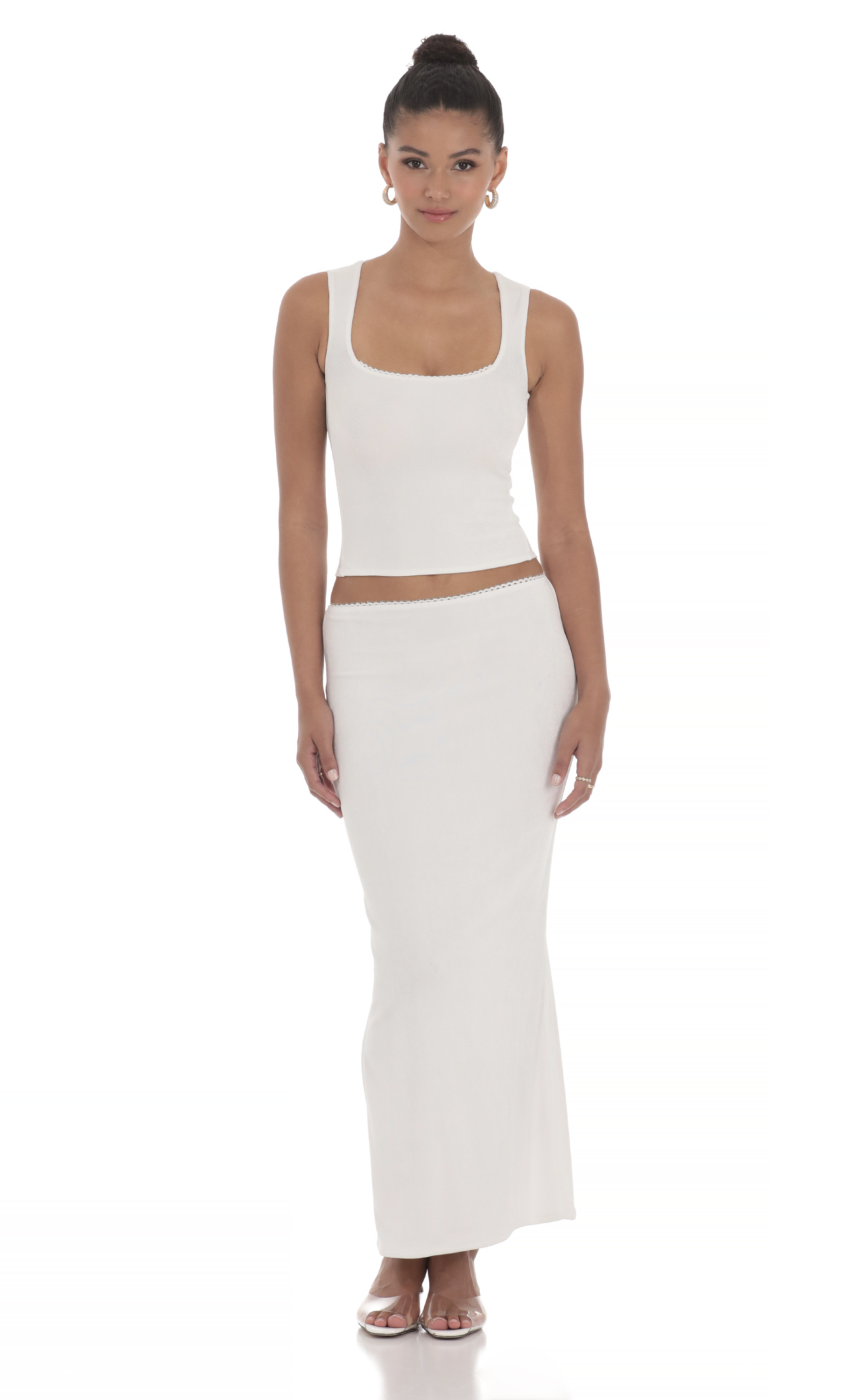 Slinky Two Piece Maxi Skirt Set in White