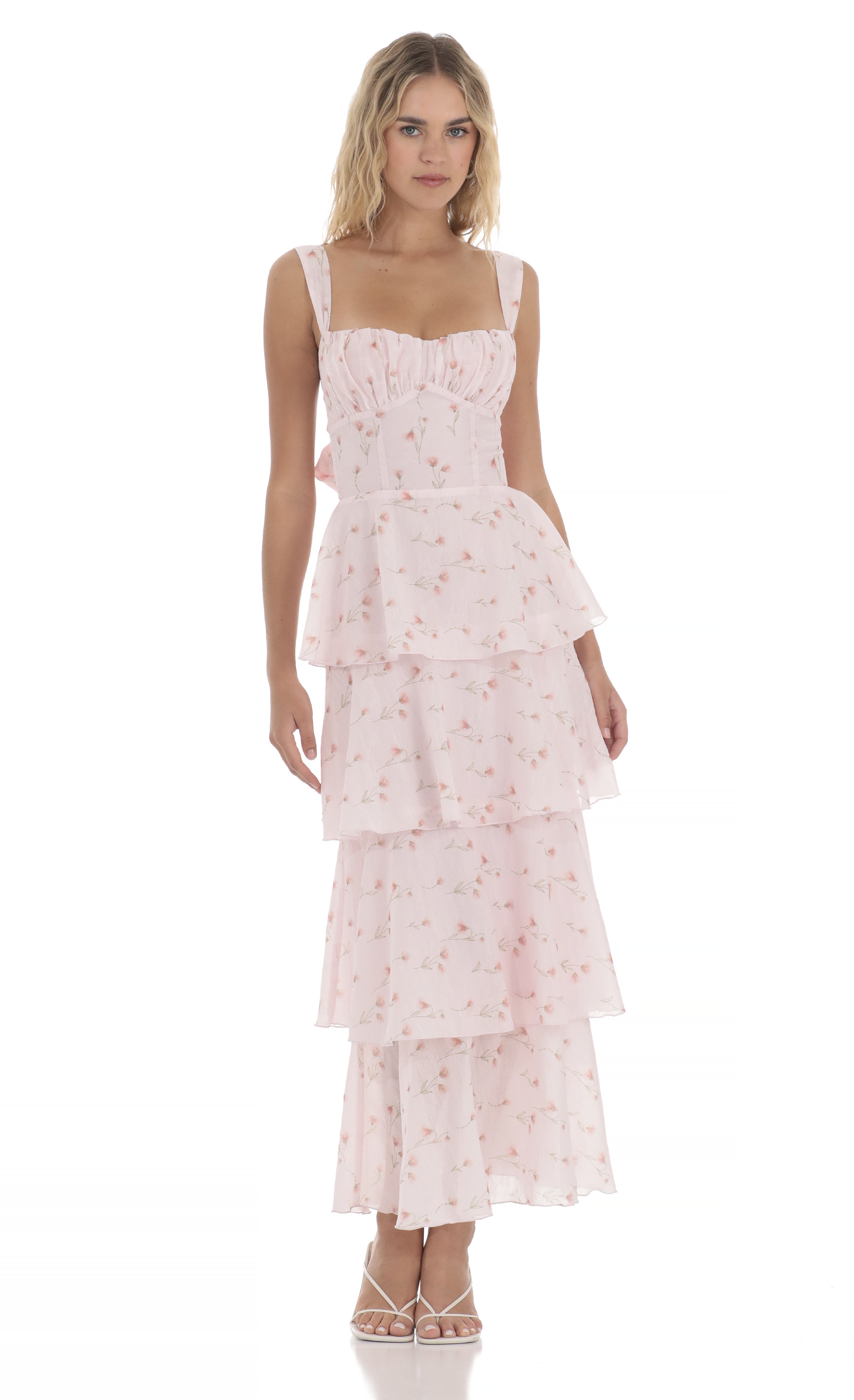 Floral Ruffle Maxi Dress in Pink