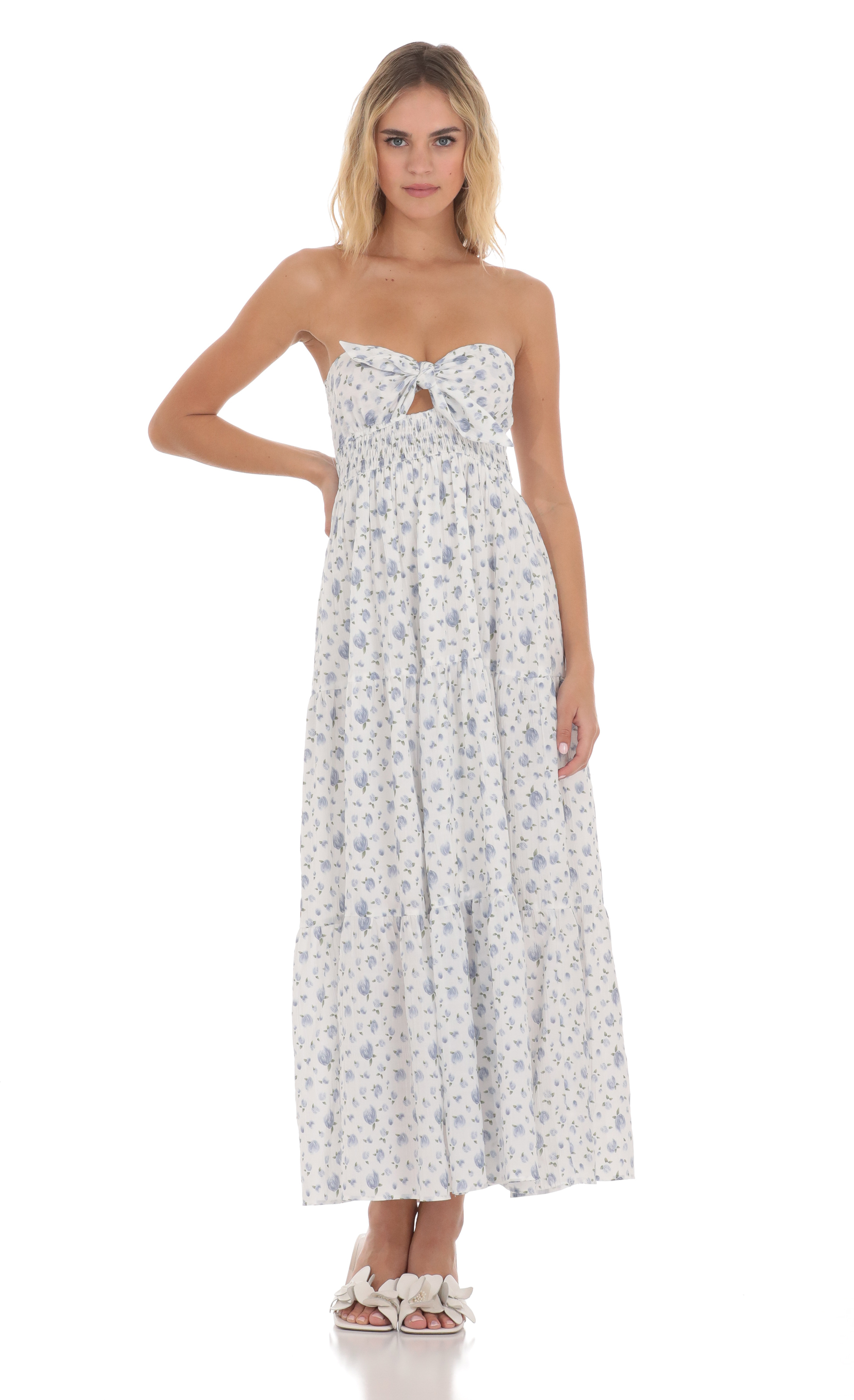 Strapless Floral Maxi Dress in White