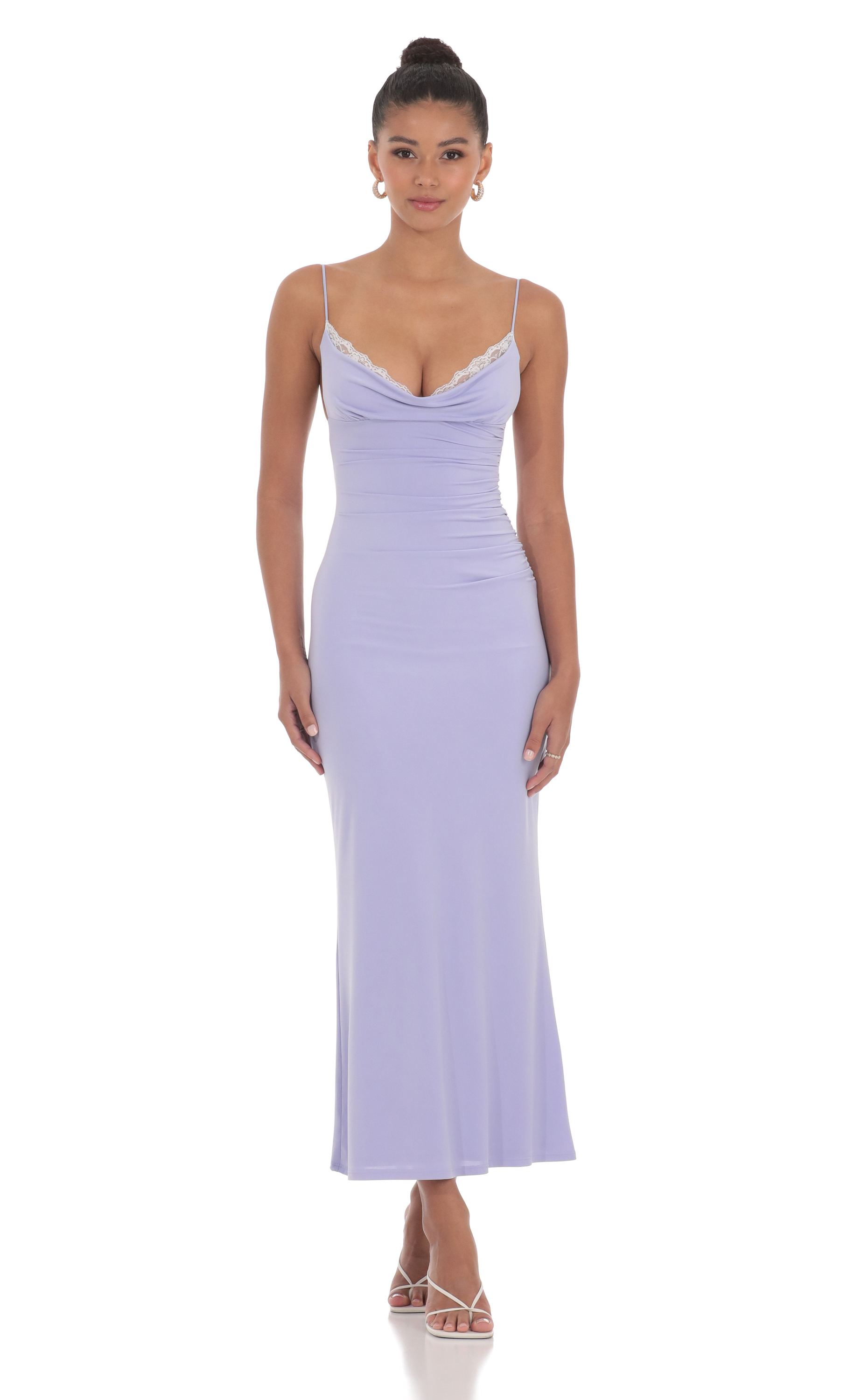Ruched Cowl Neck Maxi Dress in Periwinkle