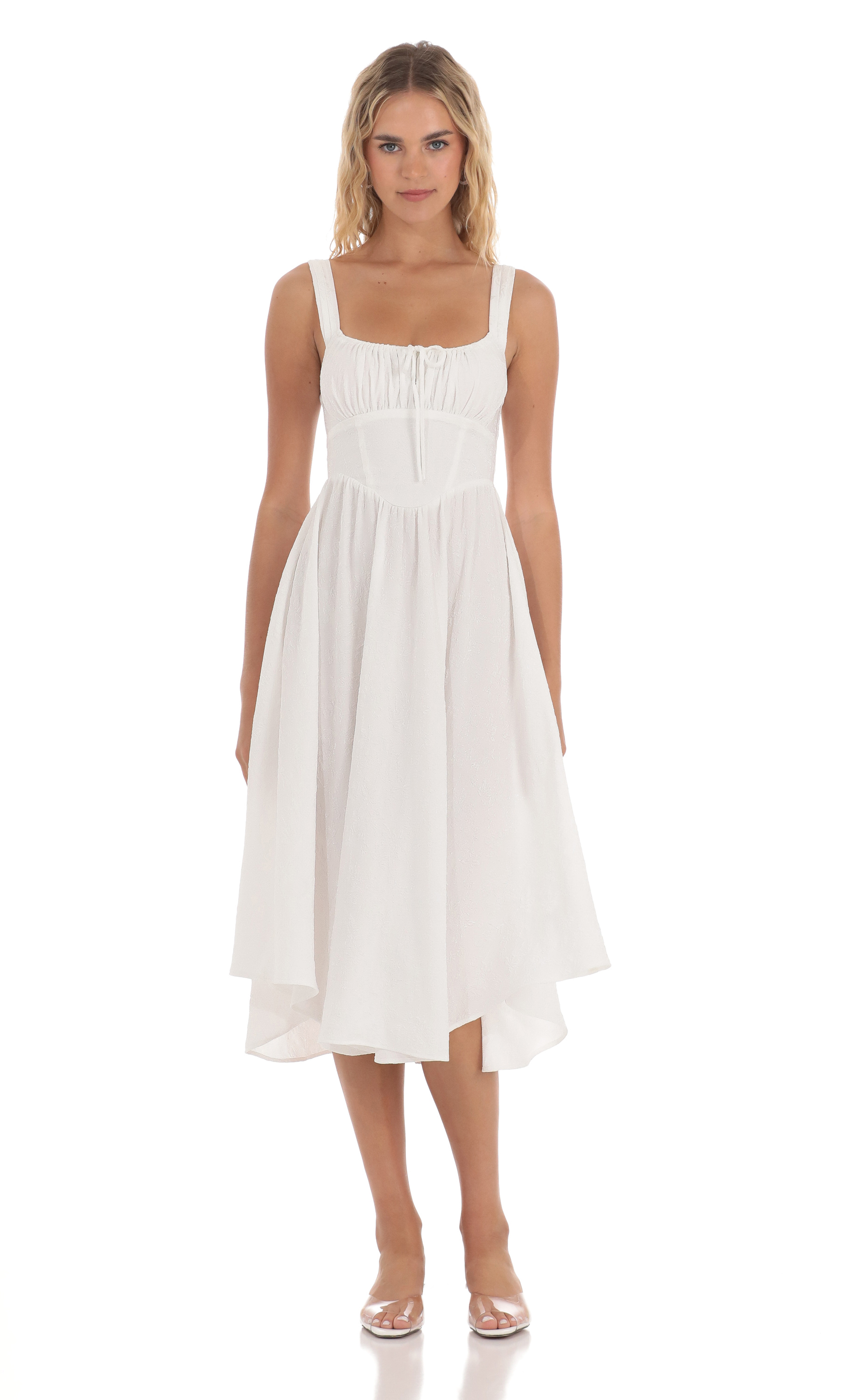 Jacquard Flare Midi Dress in White