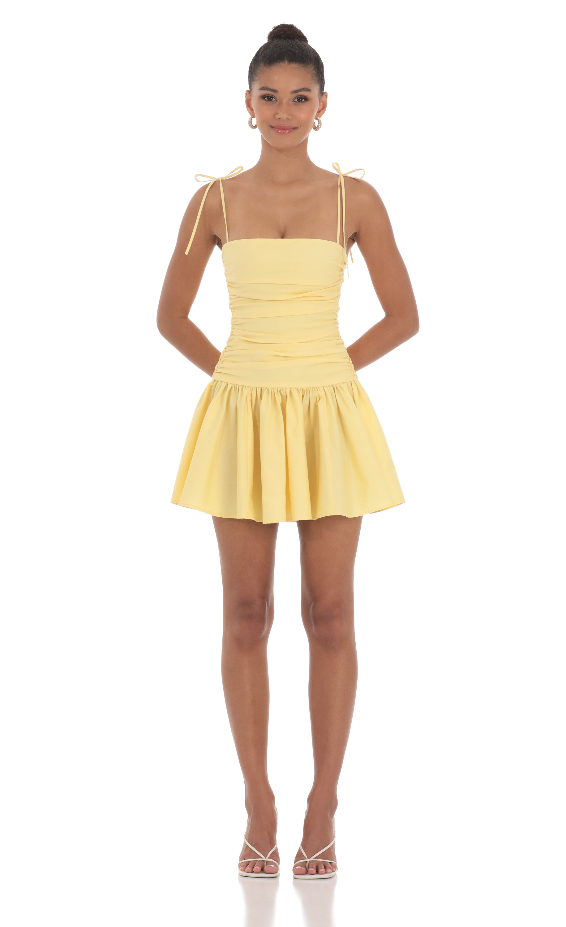 Ruched Fit and Flare Dress in Yellow